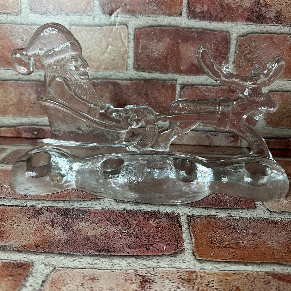 Glass Santa and Reindeer Taper Candle Holder